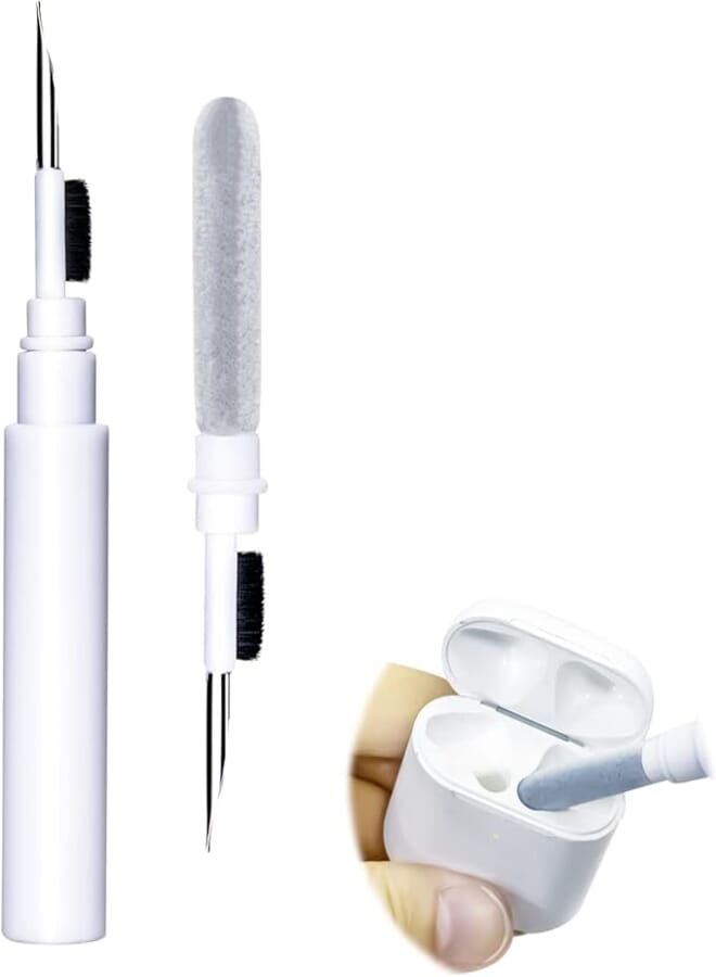 مجموعة تنظيف جديدة 2022 لسماعات Airpods Pro وقلم تنظيف متعدد الوظائف 1/2 مع فرشاة ناعمة لحافظة سماعات البلوتوث (أبيض)